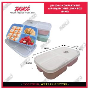 (LB-100) KOTAK MAKAN 3 KOMPARTEMEN KEDAP UDARA DAN CAIRAN (PINK)