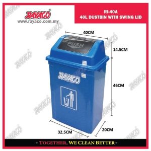 (RI40A) TEMPAT SAMPAH 40L DENGAN TUTUP PUTAR HIJAU/ PERAK/ BIRU