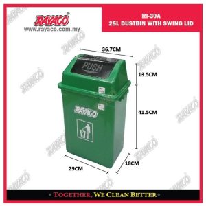 (RI30A) TEMPAT SAMPAH 25L DENGAN TUTUP PUTAR HIJAU/ SILVER/ BIRU