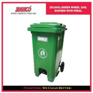 (RI100U) TEMPAT SAMPAH RODA DENGAN PEDAL 100L HIJAU
