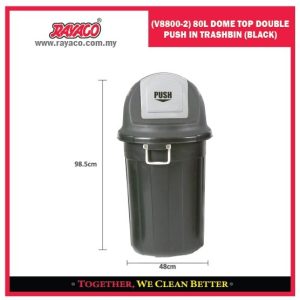 (V8800-2) TEMPAT SAMPAH 80 LITER TUTUP KUBAH (2 PINTU DORONG) HITAM