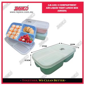 (LB-100) KOTAK MAKAN 3 KOMPARTEMEN KEDAP UDARA DAN CAIRAN (HIJAU)