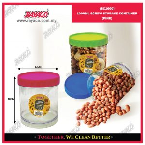 (SC1000) WADAH PENYIMPANAN 1000ML DENGAN TUTUP PUTAR (MERAH MUDA)